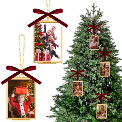 4 Set Double Glass Brass Christmas Picture Frame Ornament for Tree