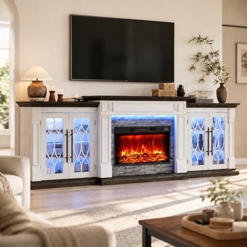 104-Inch Fireplace TV Stand with Electric Heater and Power Outlet