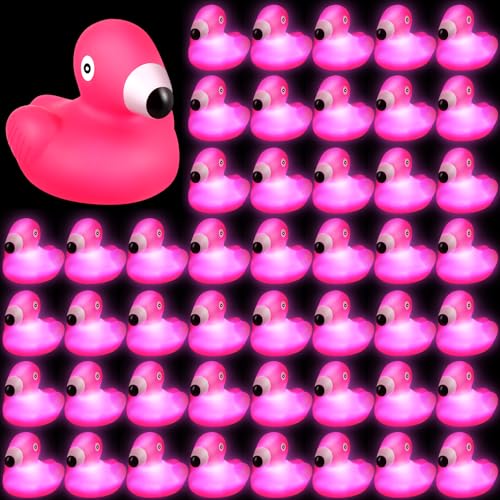 Deekin 48 Pcs LED Flamingo Rubber Ducks 2'' Glow in the Dark - Party Bulk