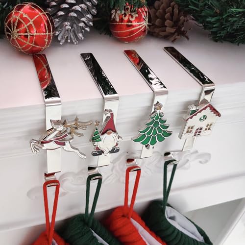 Christmas Stocking Holders for Mantle, Set of 4 Non-Slip Fireplace Hangers