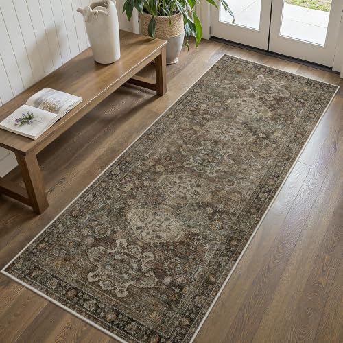 2x5 Vintage Washable Runner Rug, Non-Slip Low Pile Hallway Carpet
