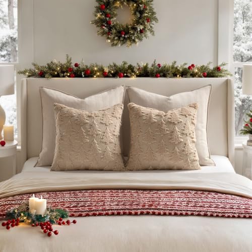 MIULEE 18x18 Light Brown Christmas Pillow Covers Set of 2 Decor