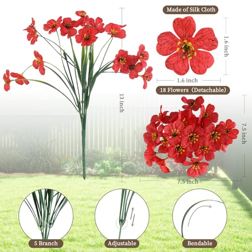 24 Bundles Artificial Flowers for Outdoors - UV Resistant Faux Plants