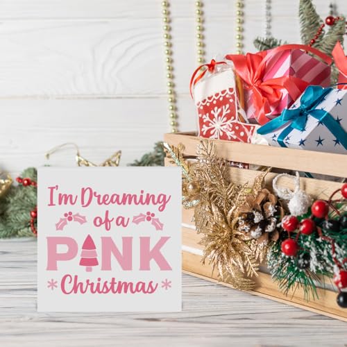 I'm Dreaming of A Pink Christmas Wooden Box Sign - YYDS Pink Decor 5x5