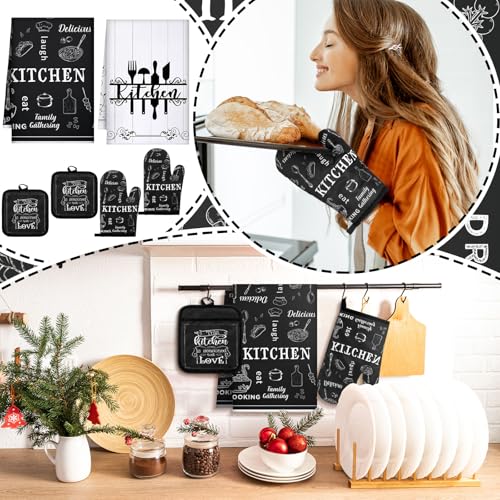 6-Piece Farmhouse Kitchen Set: Buffalo Plaid Oven Mitts, Pot Holders, Towels