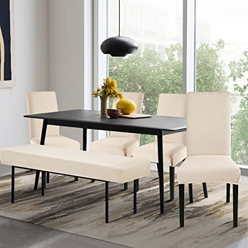 Stretch Washable Dining Bench Cover - Soft, Durable Slipcover (Beige)