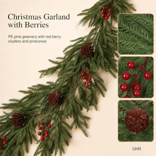 VellXelZor 6FT Norfolk Pine Christmas Garland for Mantle, Greenery Decor