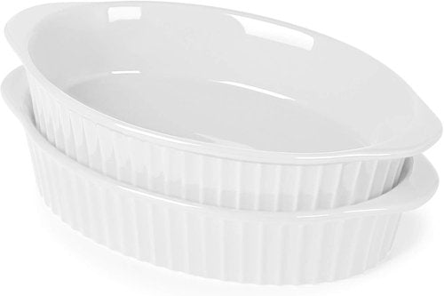 LEETOYI Porcelain Baking Dish Set - Small Oval Au Gratin Pans with Double Handles | Set of 2 (White)
