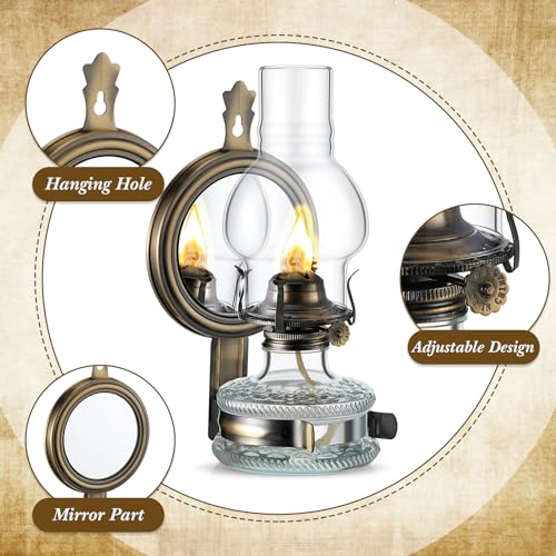 Vintage Wall-Mounted Glass Kerosene Oil Lamps with Wicks - Set of 2