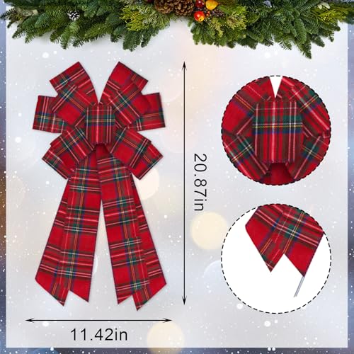 Threetols Red Buffalo Plaid Christmas Wreath Bow, Large Burlap Door Topper for Front Door