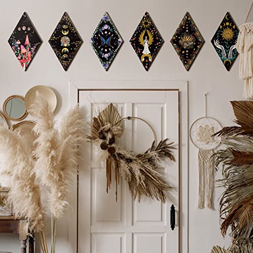 Moon Phase Wooden Wall Decor Set, Celestial Gothic Hanging Ornament Art