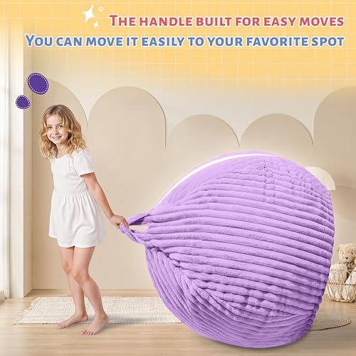 2ft Memory Foam Bean Bag Chair with Washable Stripe Plush Cover, Purple