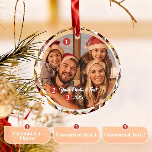 Personalized Crystal Christmas Ornament with Photo - Custom Family Keepsake