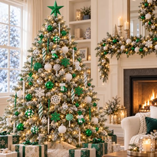 130 Pcs Green, Silver & White Christmas Ball Ornaments Set - Shatterproof with 130-pc Variety (Green / 130 Pcs)