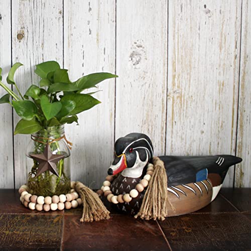 Rustic Farmhouse Wood Bead Garland with Tassels, 59-Inch Decorative String