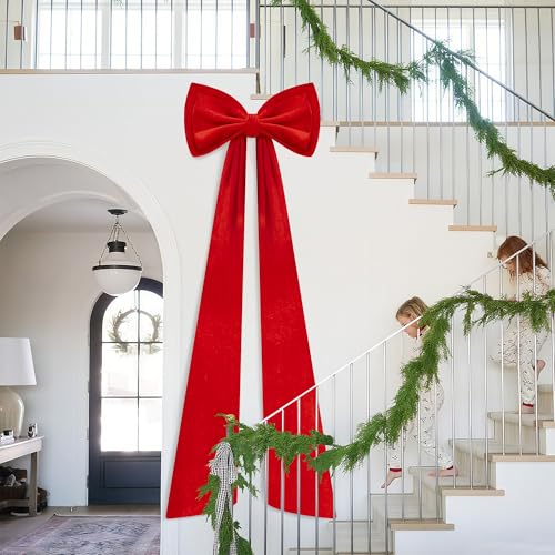 Iceyyyy 59-Inch Red Velvet Christmas Tree Topper Double-Layer Bow - Large Holiday Decor