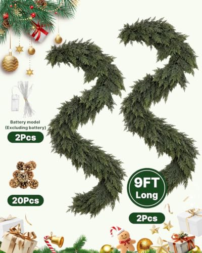 Glasaort 18Ft Christmas Cedar Garland, Faux Pine for Mantle & Staircase