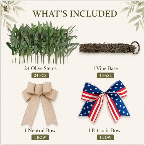 DIY Olive Swag Kit with 24 Faux Stems and 2 Interchangeable Bows