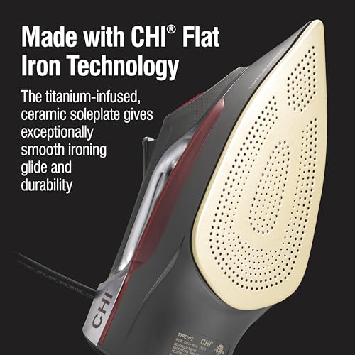 CHI Steam Iron for Clothes Titanium-Infused Ceramic Soleplate, 1700W, Vertical Steam