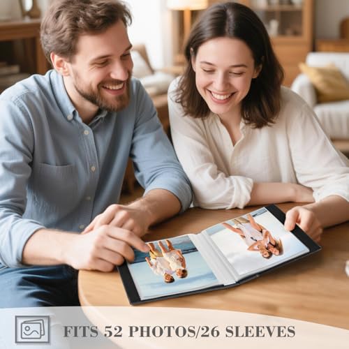 5x7 Photo Album with Leather Cover, Holds 50 Vertical Photos, Beige