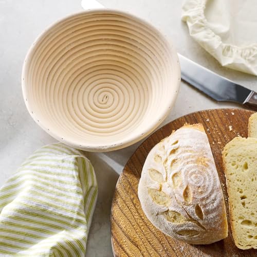 9-Inch Round Rattan Banneton Bread Proofing Basket Set of 2 with Liners