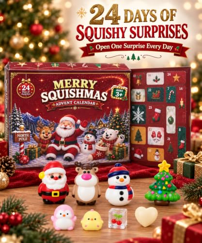 Christmas Countdown Advent Calendar 2026 with 24 Squishy Toys - Holiday Kids Gift