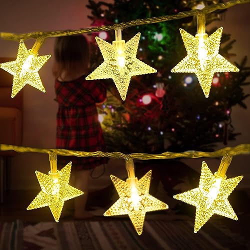 Minetom 33ft 100 LED Star String Lights Plug In Warm White with Remote