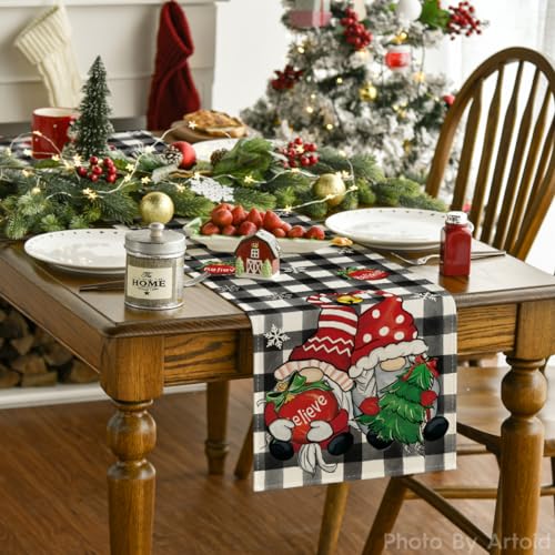Artoid Mode 13x60-Inch Gnome Christmas Table Runner - Black/White