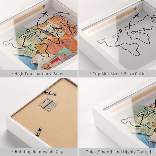 8x8 Inch Travel Adventure Shadow Box with Top Slot - White Memory Frame