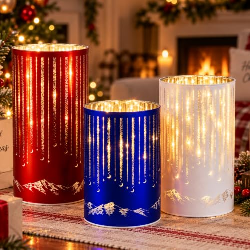 Meteor Snow Mountain LED Candle Holders Set of 3 - Star Moon Mountain Decor