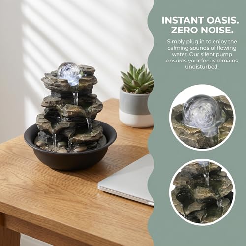 Indoor Zen Tabletop Water Fountain with Spinning Crystal Ball & LED Light