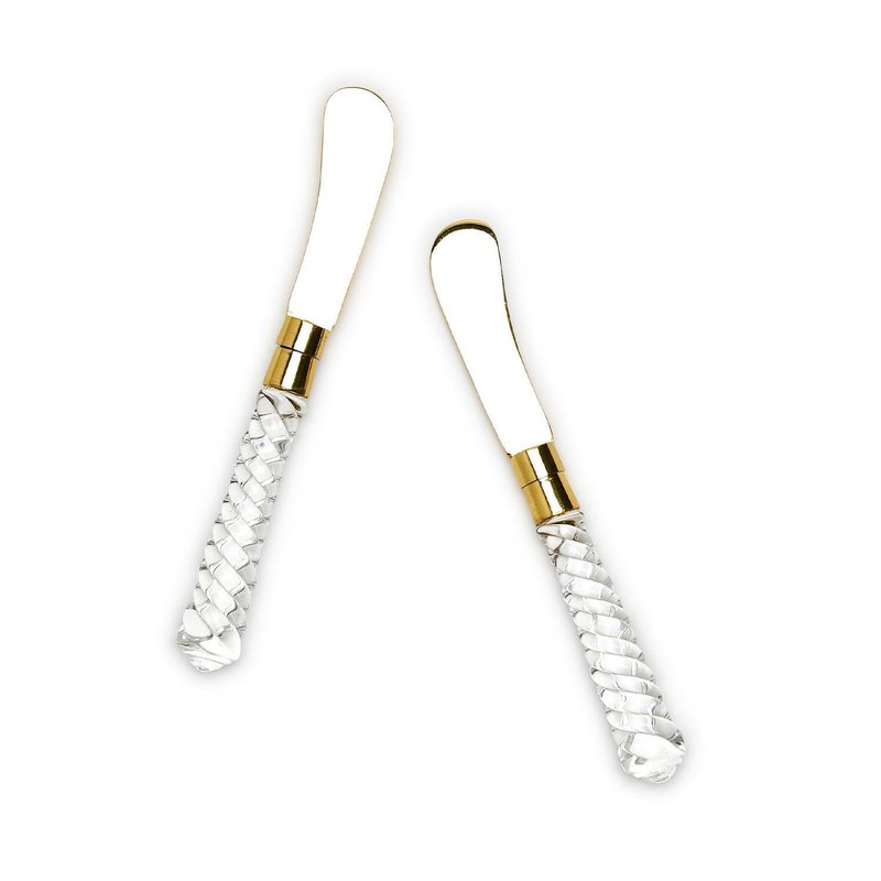 Two's Company Crystal Clear Set of 2 Spreader on Gift Card - Stainless Steel/Brass/Glass