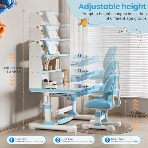 Adjustable Kids Study Desk and Chair Set with Tilt Desktop and Storage