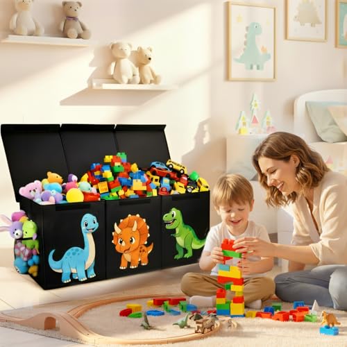 Extra Large Collapsible Toy Chest with Dividers – 40" Dinosaur Toy Organizer