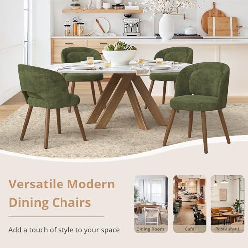 Upholstered Dining Chairs Set of 4, Modern Green Linen Kitchen Chairs