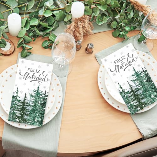 Feliz Navidad Christmas Napkins 3-Ply Disposable Hand Towels - 100 Pack