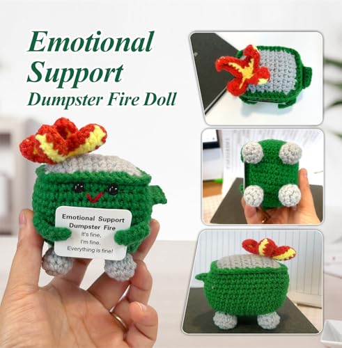 Emotional Support Dumpster Fire Crochet Plushie - Handmade Desk Decor