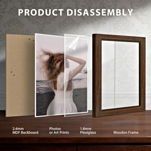 24x30 Brown Solid Wood Picture Frame 5 Pack - Wall & Table Display, 23.5x29.5 Viewable