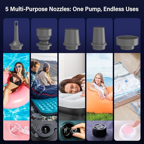 Portable 3-in-1 Air Mattress Pump with LED Light & 2400mAh Battery