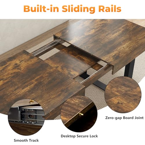 Extendable Dining Table 63-79 Inch Rectangular Farmhouse Kitchen Table