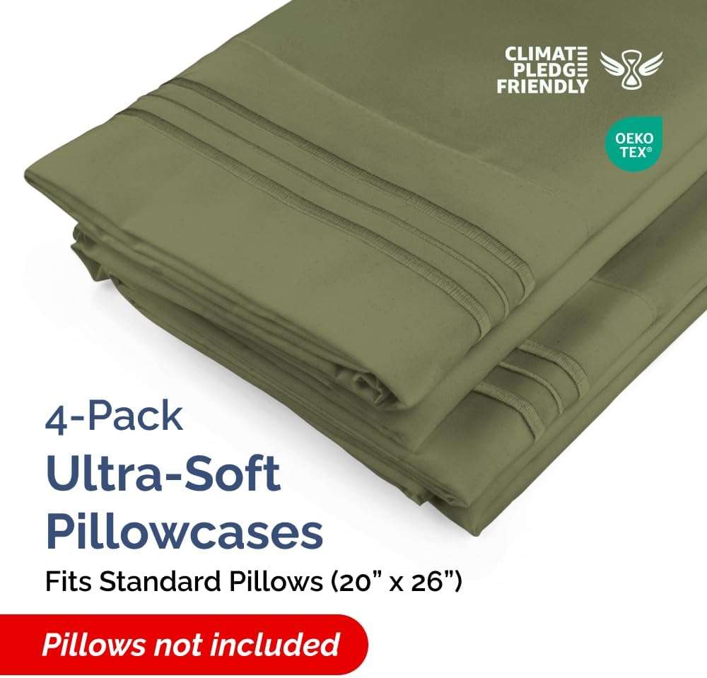 Skiennix Standard Pillow Cases Set of 4 | Ultra Soft Hotel Quality Covers - Machine Washable Sage Green