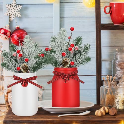 Lyrow Red & White Bell Mason Jar Christmas Centerpieces - Pack of 6
