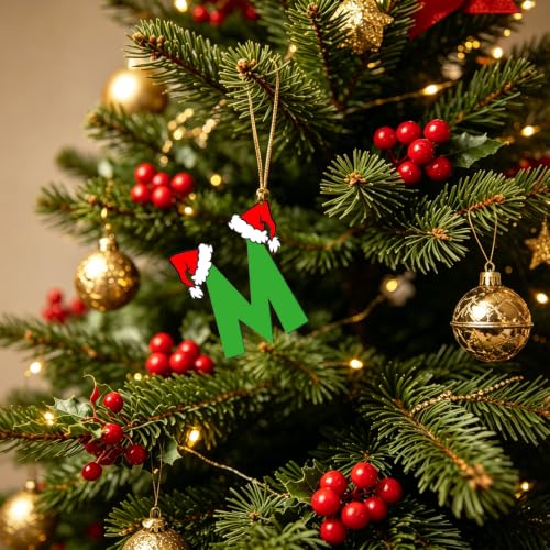 Personalized Christmas Ornament 2026 – Flat Santa Hat Green Letter Design M (Yanlisenti)