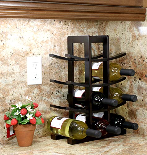 12-Bottle Bamboo Wine Rack, Dark Espresso Countertop Wine Storage