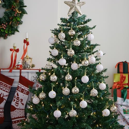 Christmas Tree Ornaments Set - 30 Shatterproof Gold & White Balls for Holiday Decor
