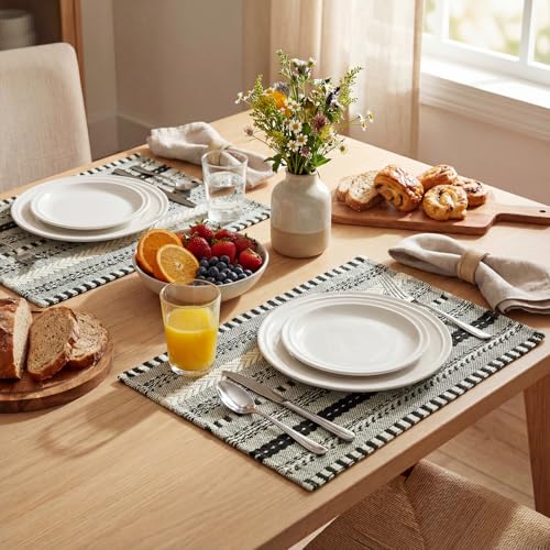 Woven Braided Stripe Placemats Set of 4, 12x18 Inch Farmhouse Table Mats