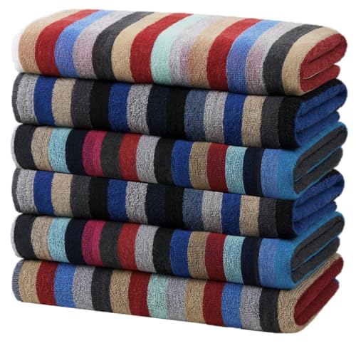 Oversized Multi-Color Striped Beach Towels - 30" x 60" Cotton - 6 Pack