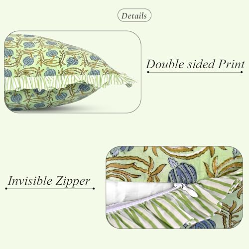 Ridhi Hand Block Print Green Cotton Pillow Sham 20x12 Inch Decor Accent