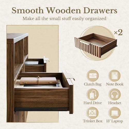 4-Drawer Fluted File Cabinet with Charging Station and Open Shelves