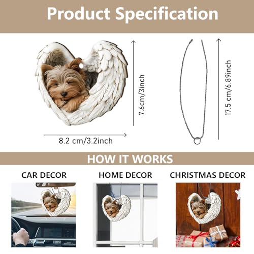 Wooden Dog Car Hanging Ornament Angel Wings Rearview Mirror Decor - Christmas Gift